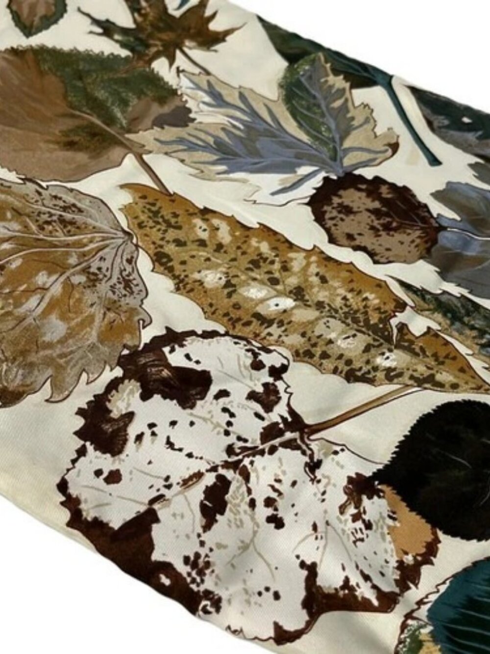 HERMES Cream Dark Brown Multi Silk Angora Scarf - Picture 6 of 6